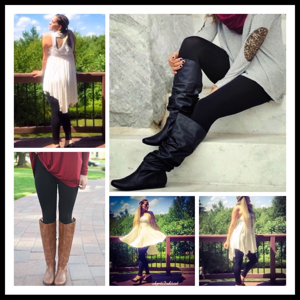 BLACK FLEECE LINED LEGGINGS FOOTLESS TIGHTS - Picture 5 of 13